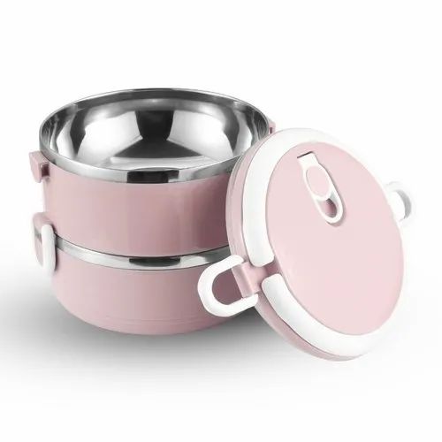 2 Layer Easy Portable Lunch Box Non-toxic, Health and Safety (Random Color)